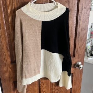 Blu Pepper Colorblock Turtleneck Sweater - Black, Cream, and Tan
